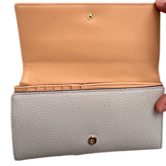 Kate Spade Pebbled gray leather long wallet snap closure zipper pouch embossed - Picture 3 of 12